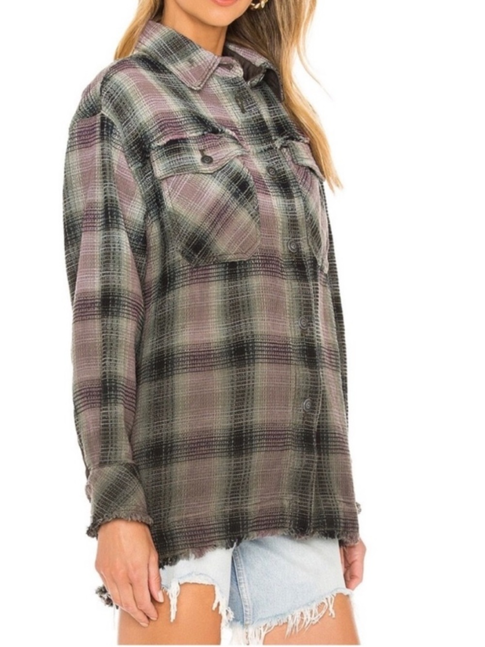 Free People We The Free Anneli Plaid Shirt Jacket Shacket Spanish Olive XS - Picture 13 of 16